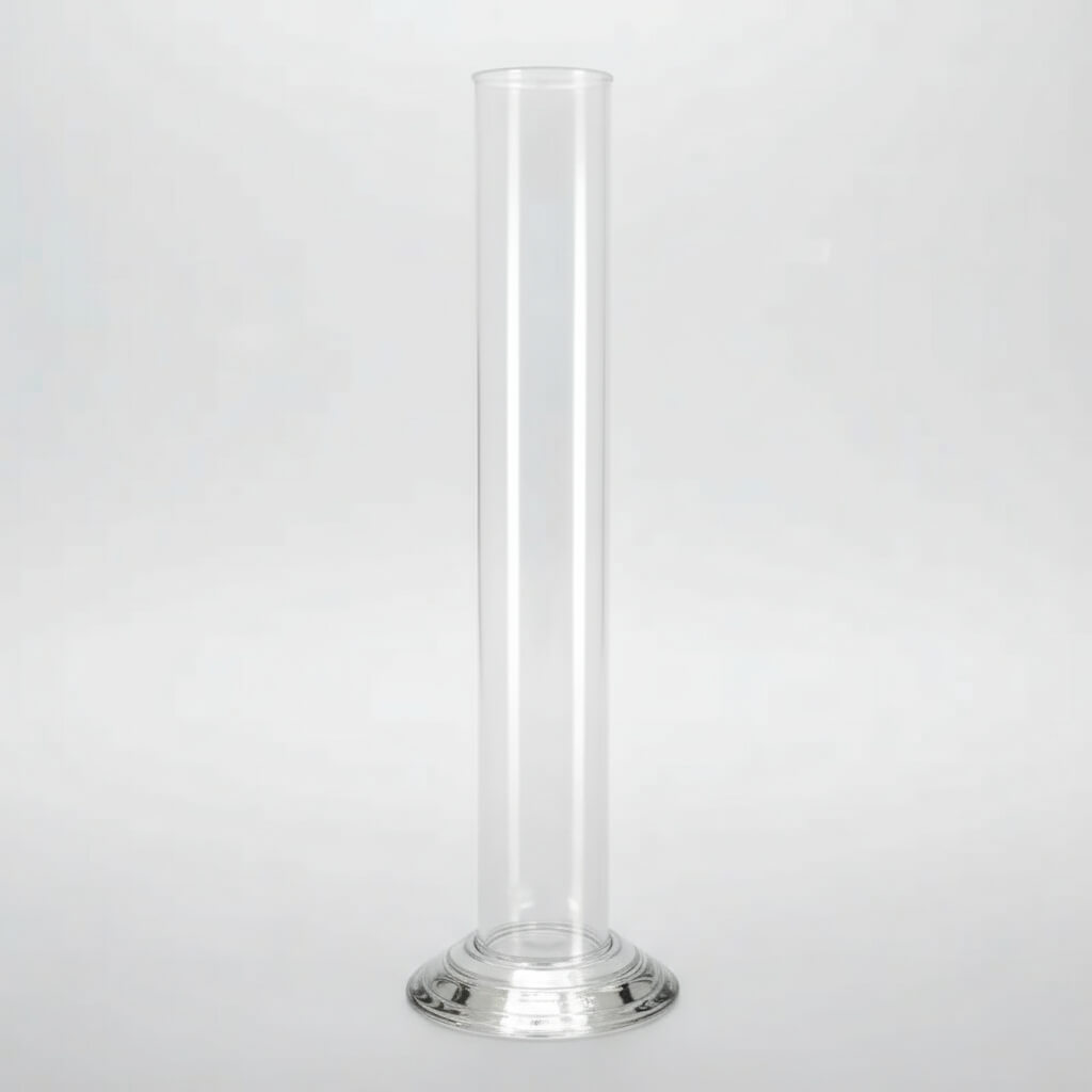 Clear cylindrical vase on a white background