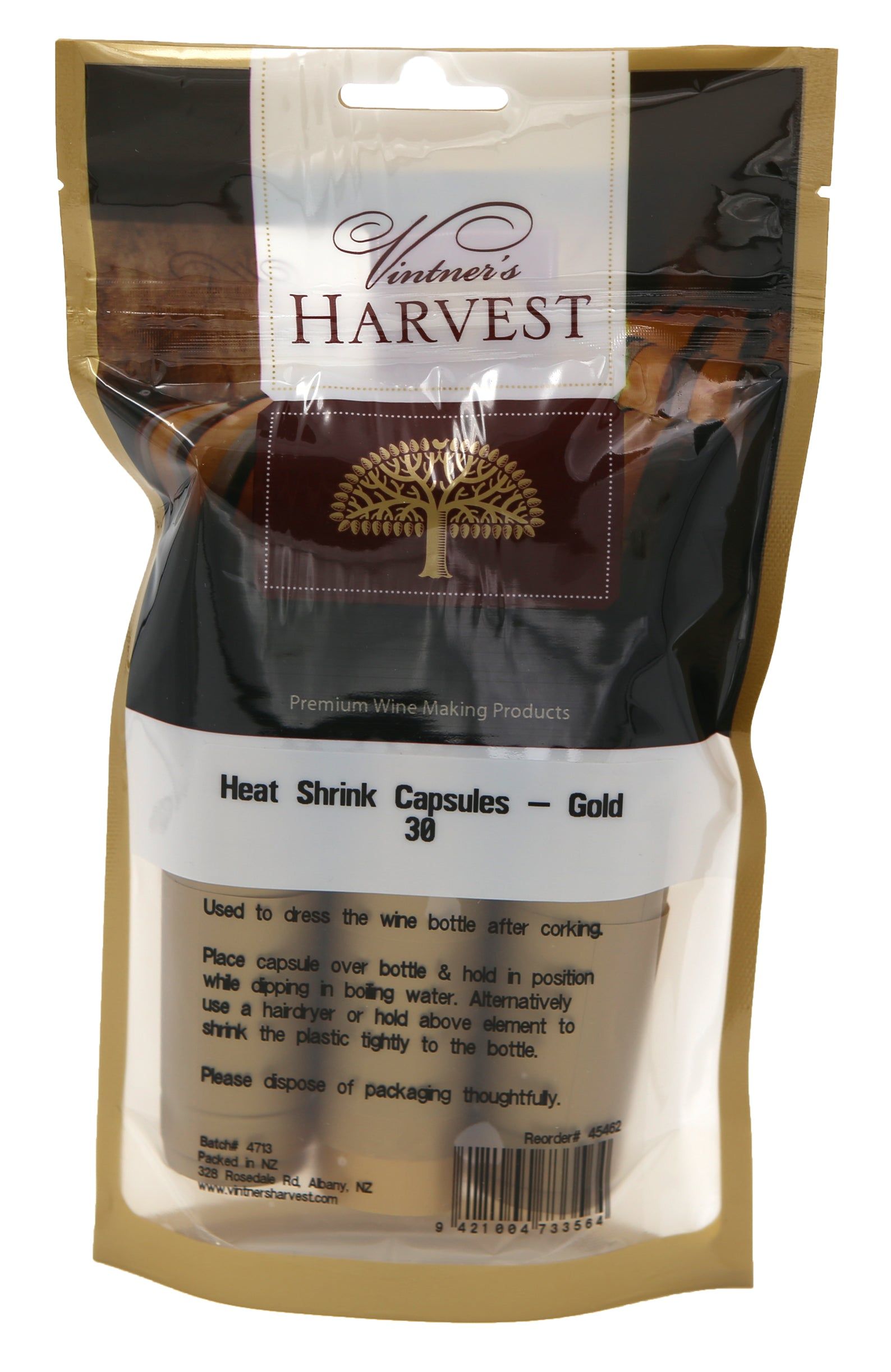 Vintner's Harvest Heat Shrink Capsules - Gold x 30 - All Things Fermented | Home Brew Supplies Shop Wellington Kapiti NZ