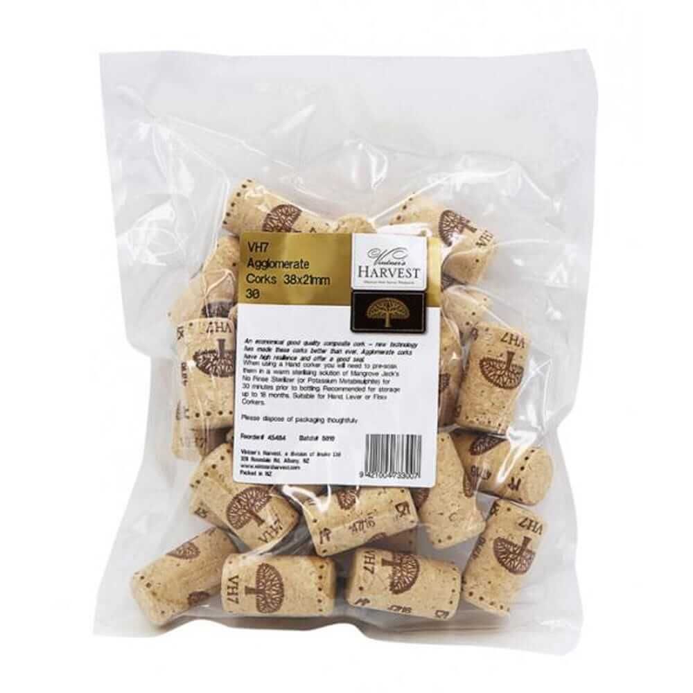 Vintner's Harvest VHA Agglomerate Corks 38x21mm - Bag of 30 - All Things Fermented | Home Brew Supplies Shop Wellington Kapiti NZ