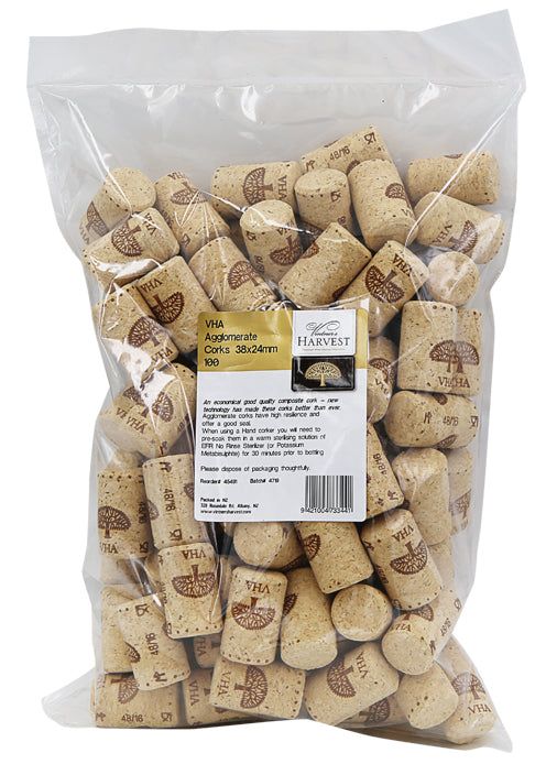 Vintner's Harvest VHA Agglomerate Corks 38x24mm - Bag of 100 - All Things Fermented | Home Brew Supplies Shop Wellington Kapiti NZ