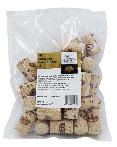 Vintner's Harvest VHA Agglomerate Corks 38x24mm - Bag of 30 - All Things Fermented | Home Brew Supplies Shop Wellington Kapiti NZ