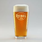 Pint of Rebel IPA beer with a white background