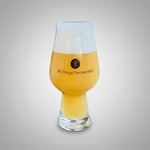 Glass of beer with 'All Things Fermented' logo on a gray background