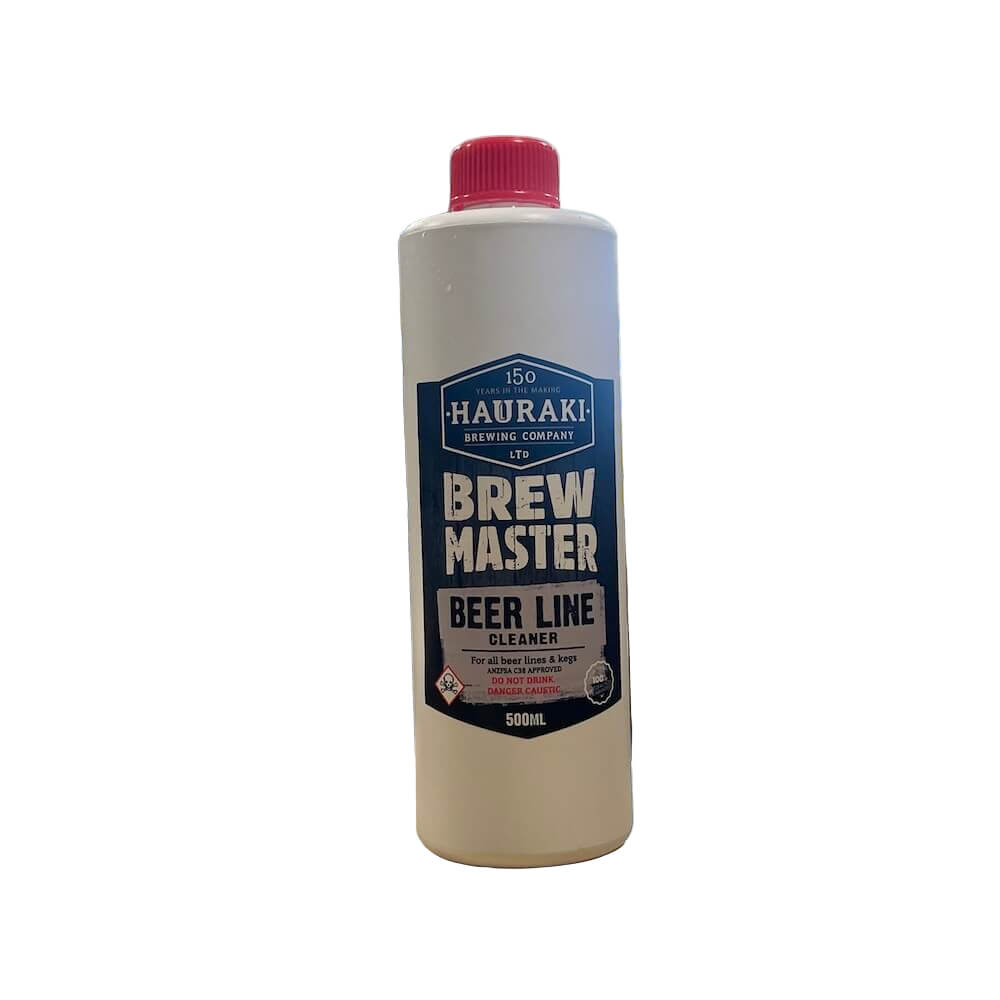 Bottle of Hauraki Brewing Company Brew Master Beer Line Cleaner on a white background
