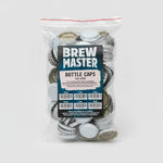 Pack of Brew Master bottle caps with a clear bag on a white background