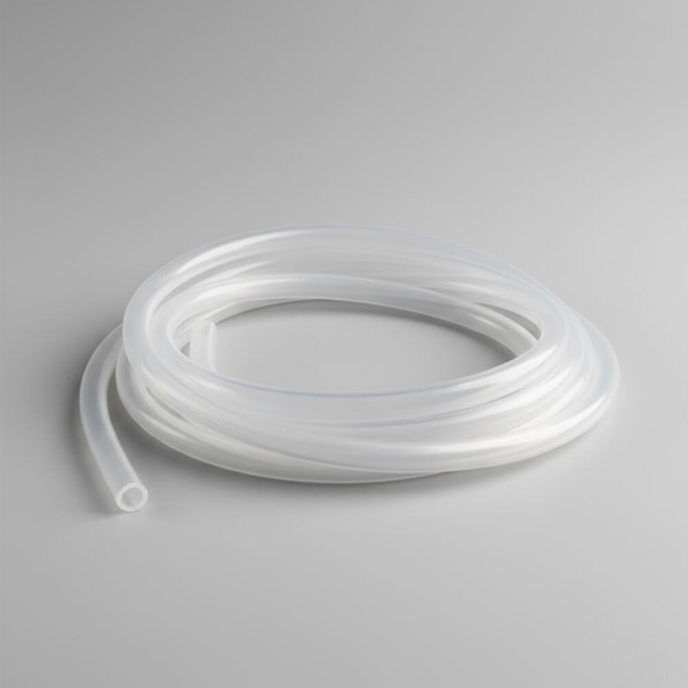 Clear silicone hose on a gray background