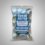 Pack of Brew Master bottle caps with a clear bag on a light gray background