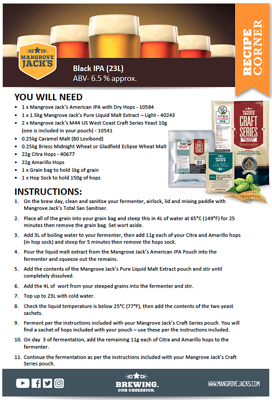 Mangrove Jack&#39;s Black IPA - All Things Fermented | Home Brew Supplies Shop Wellington Kapiti NZ