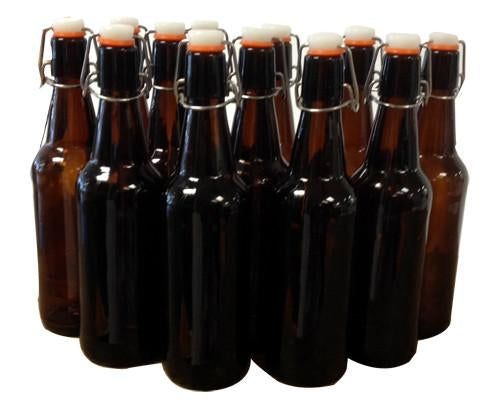 Mangrove Jacks Amber Flip Top Bottles - 500ml x 12 - All Things Fermented | Home Brew Supplies Shop Wellington Kapiti NZ
