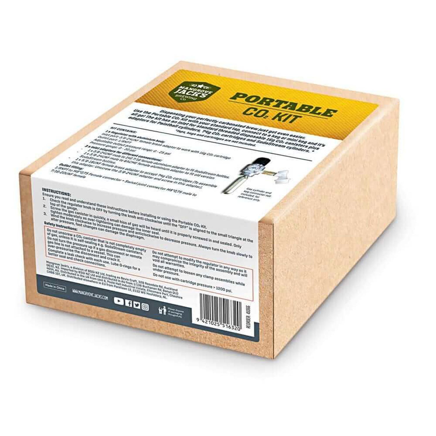 Mini CO2 Regulator - Mangrove Jack's Portable CO2 Kit - All Things Fermented | Home Brew Supplies Shop Wellington Kapiti NZ