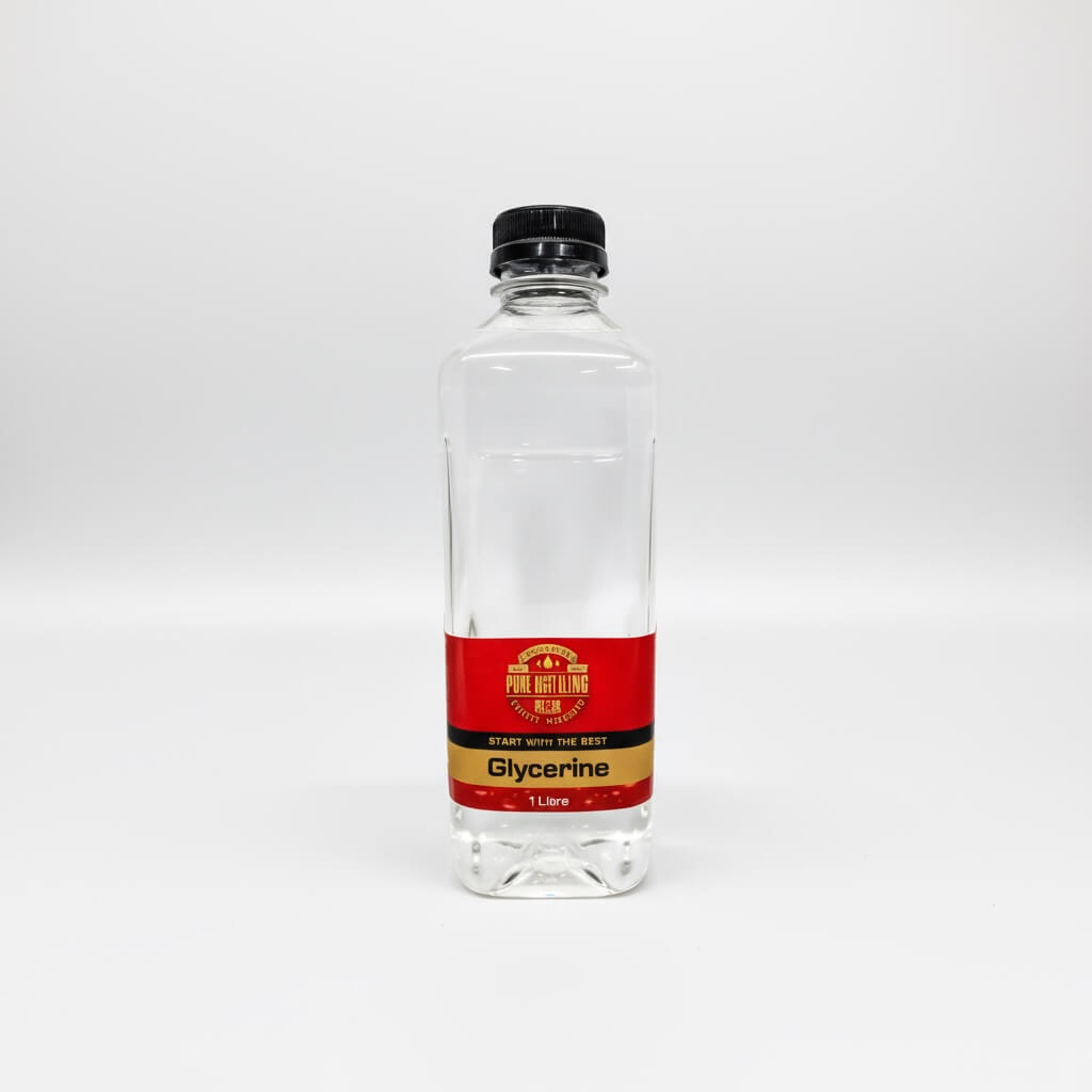 Bottle of glycerine with a red label on a white background