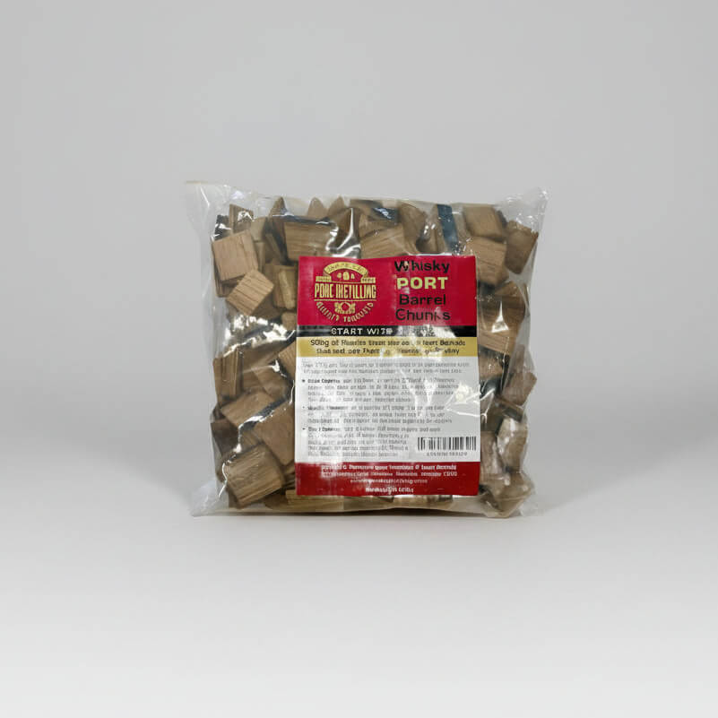 Packaged wood chunks for smoking with a visible label on a white background