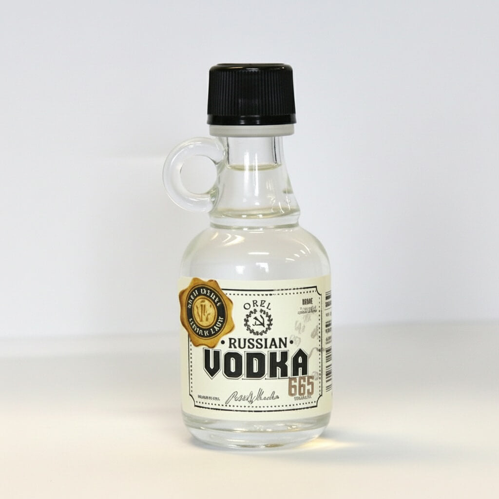 Bottle of Russian Vodka with a black cap on a white background
