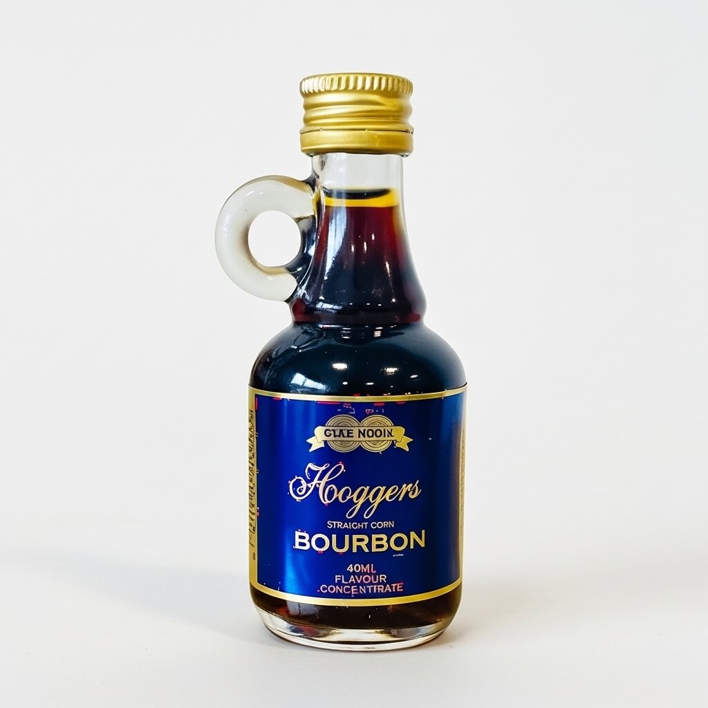 Bottle of Hoggers Bourbon flavor concentrate on a white background