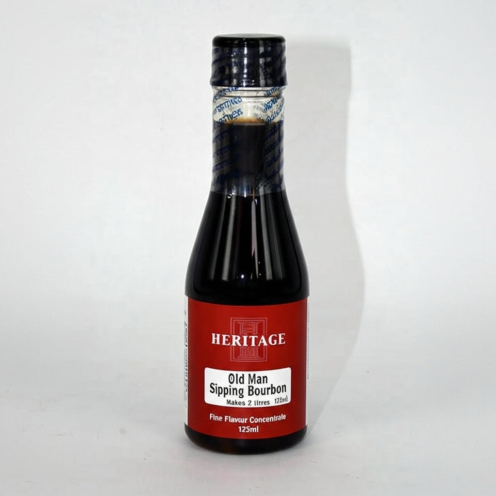 Bottle of Heritage Old Man Sipping Bourbon concentrate on a white background