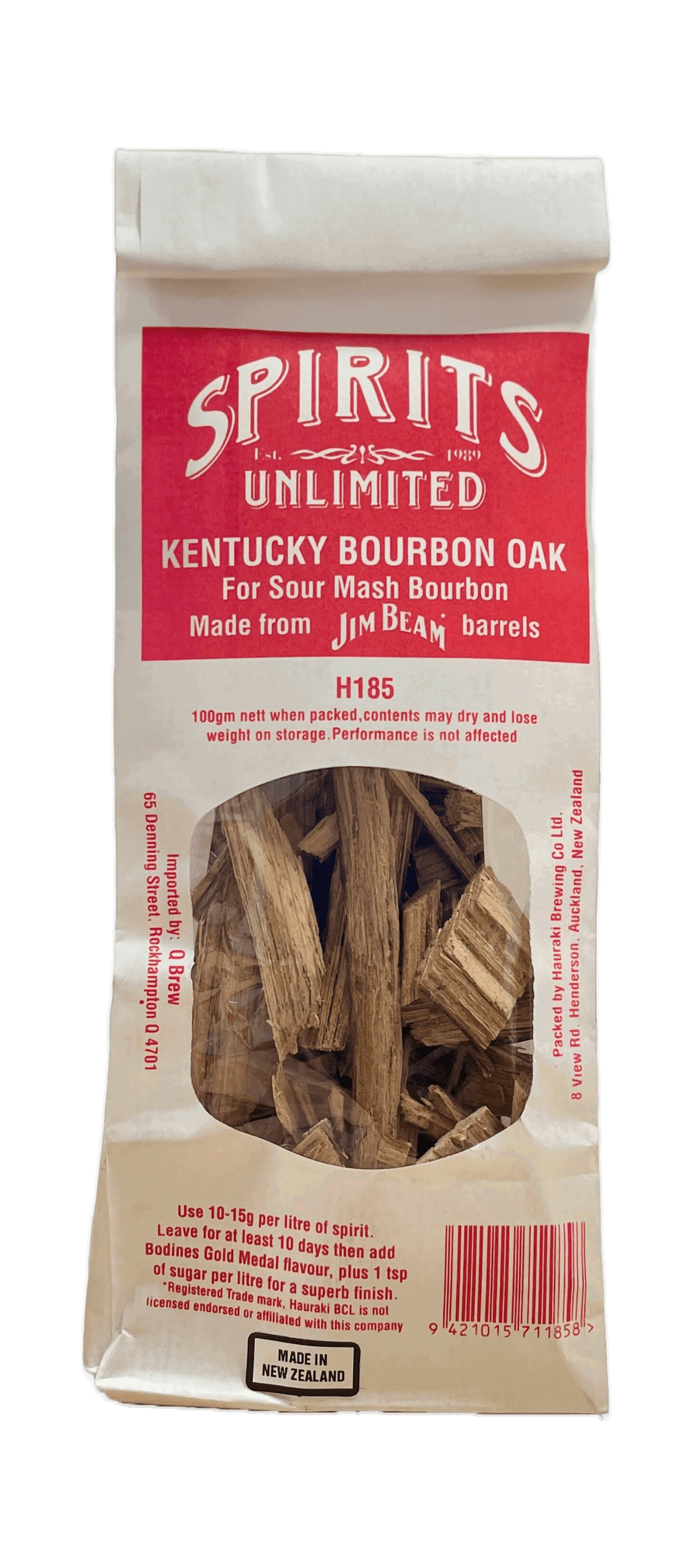 Spirits Unlimited Jim Beam Whiskey Barrel Chips 100g - All Things Fermented | Home Brew Supplies Shop Wellington Kapiti NZ
