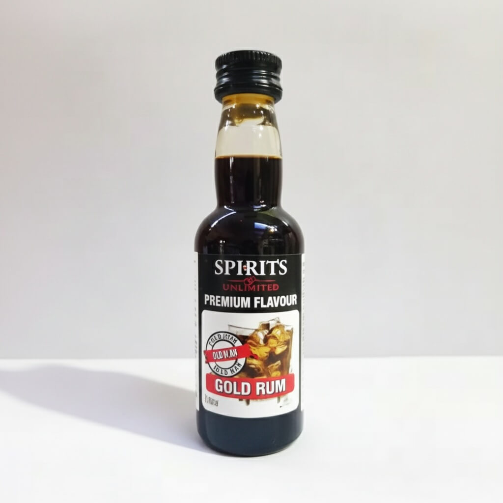 Bottle of Spirits Unlimited Gold Rum on a white background
