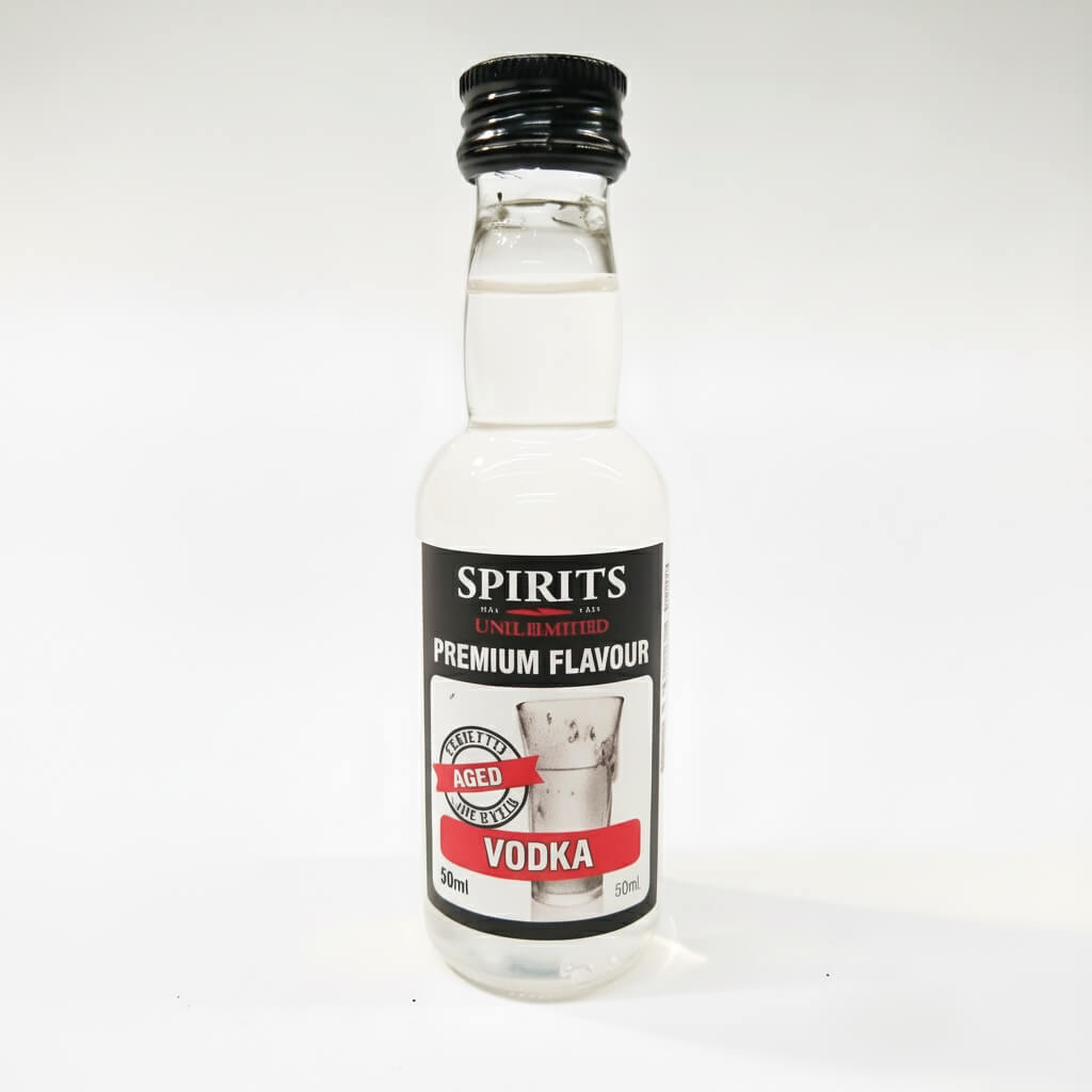 Bottle of Spirits vodka with a black cap on a white background
