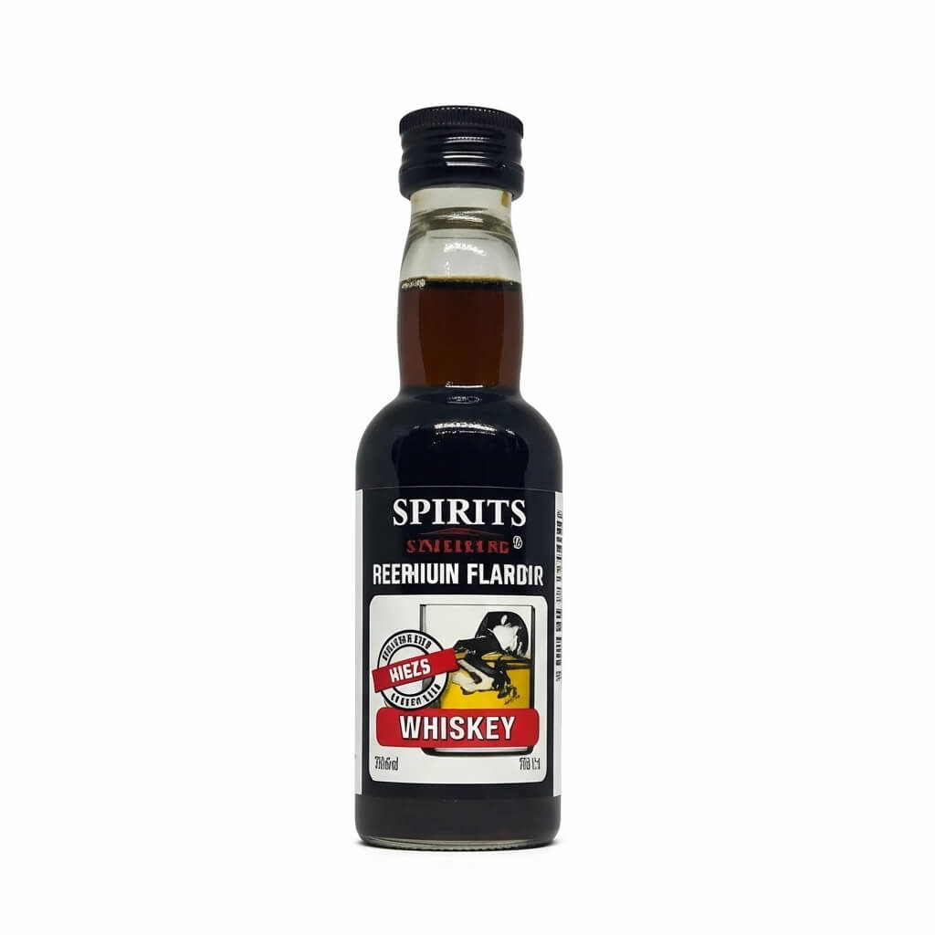 Bottle of whiskey with a label on a white background