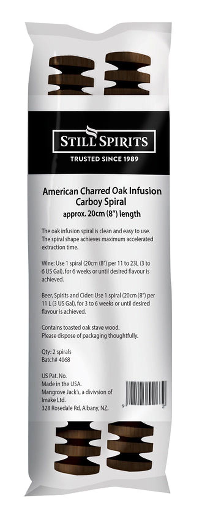 Still Spirits American Charred Oak Carboy Spiral - All Things Fermented | Home Brew Supplies Shop Wellington Kapiti NZ