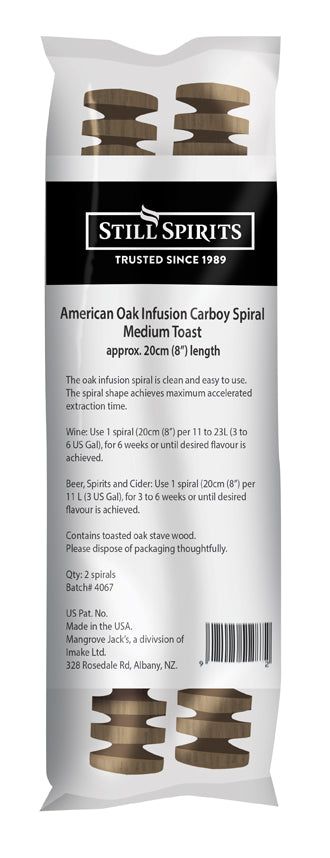 Still Spirits American Oak Carboy Spiral Medium Toast - All Things Fermented | Home Brew Supplies Shop Wellington Kapiti NZ