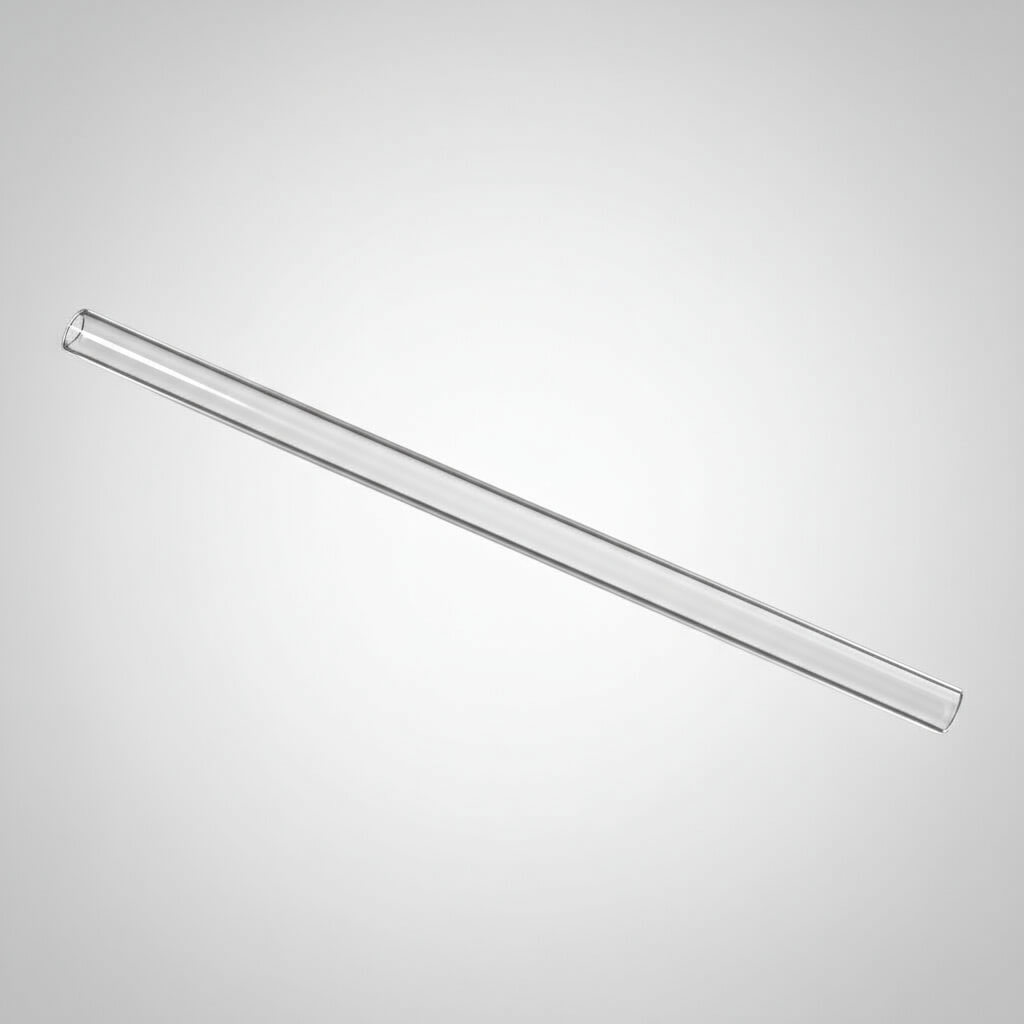 Clear glass tube on a light gray background