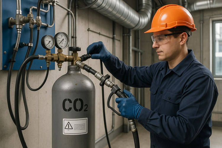 a co2 cylinder being refilled