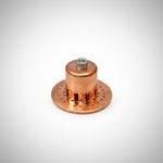Copper metal bubble plate with threaded fitting on a white background