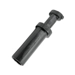 Black cylindrical plastic plug on a white background