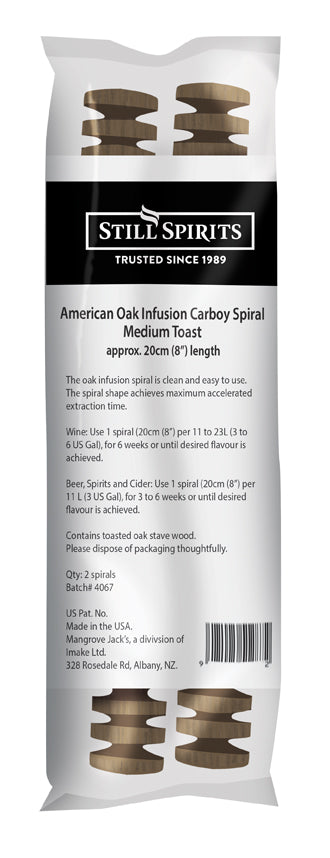 Still Spirits American Oak Carboy Spiral Medium Toast - All Things Fermented | Home Brew Shop NZ | Supplies | Equipment