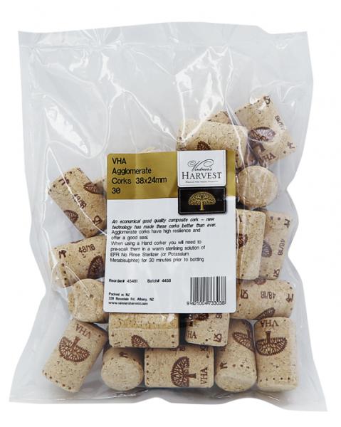 Vintner's Harvest VHA Agglomerate Corks 38x24mm - Bag of 30 - All Things Fermented | Home Brew Shop NZ | Supplies | Equipment